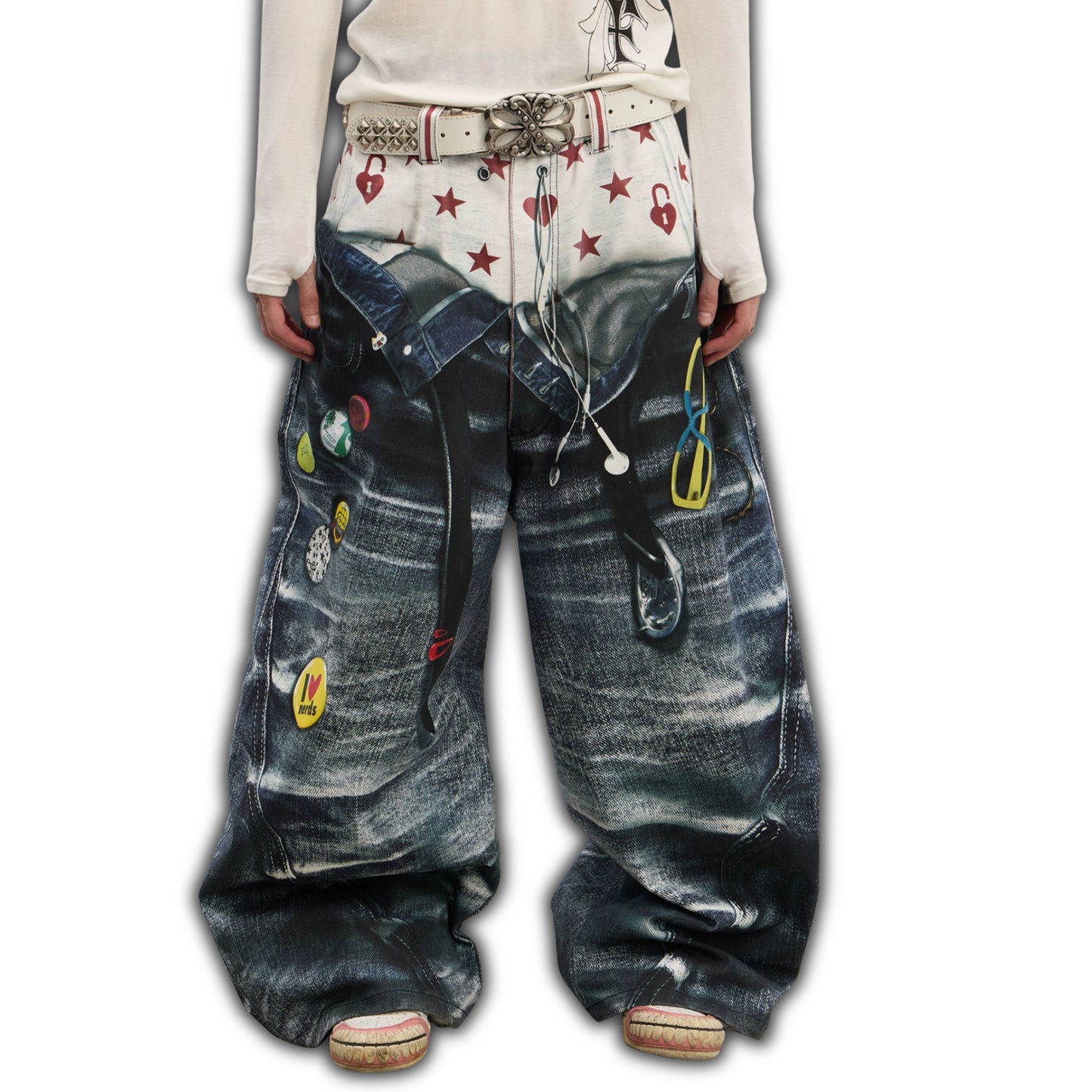3D Print Double Waistband Baggy Jeans
