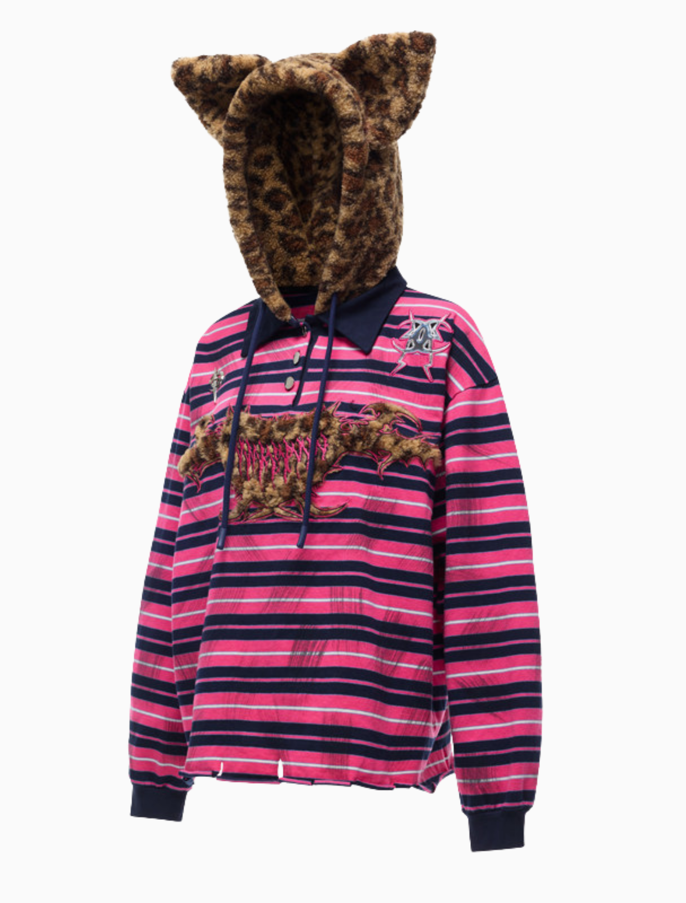Cat Star Pink Striped Leopard Hooded