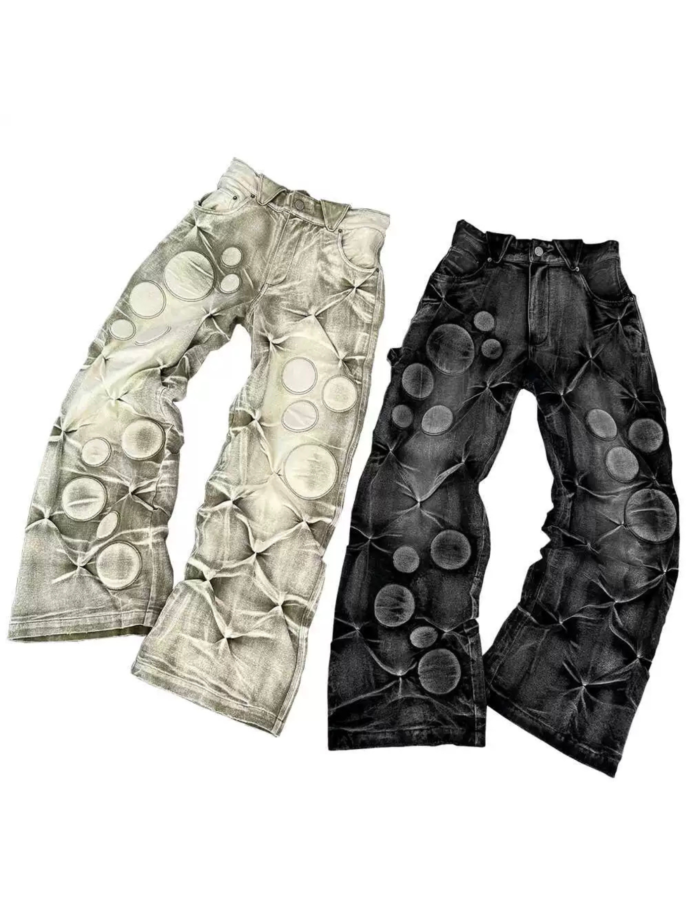 Washed Embroidered Denim Pants