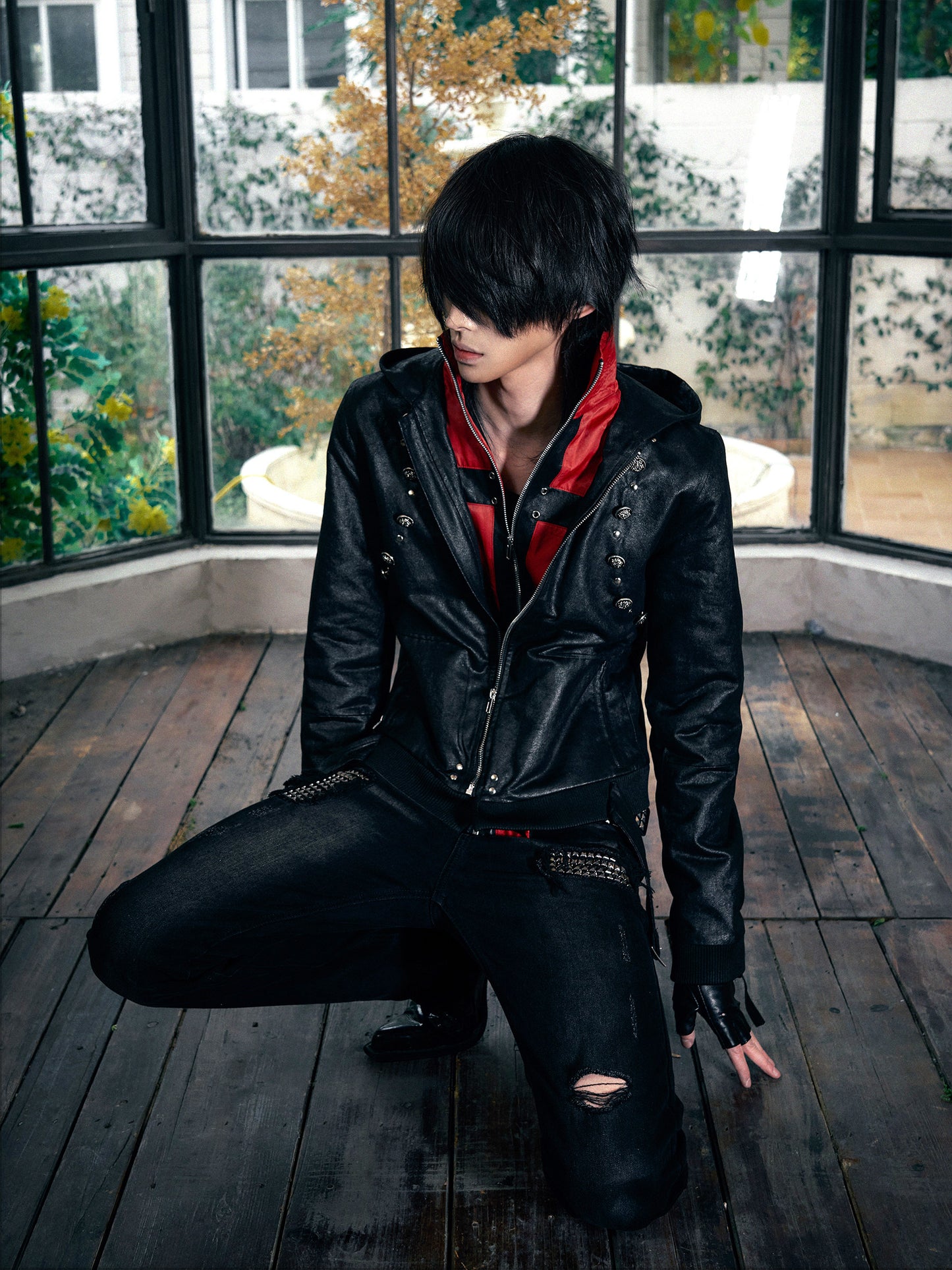 Hooded leather jacket jacket padded jacket