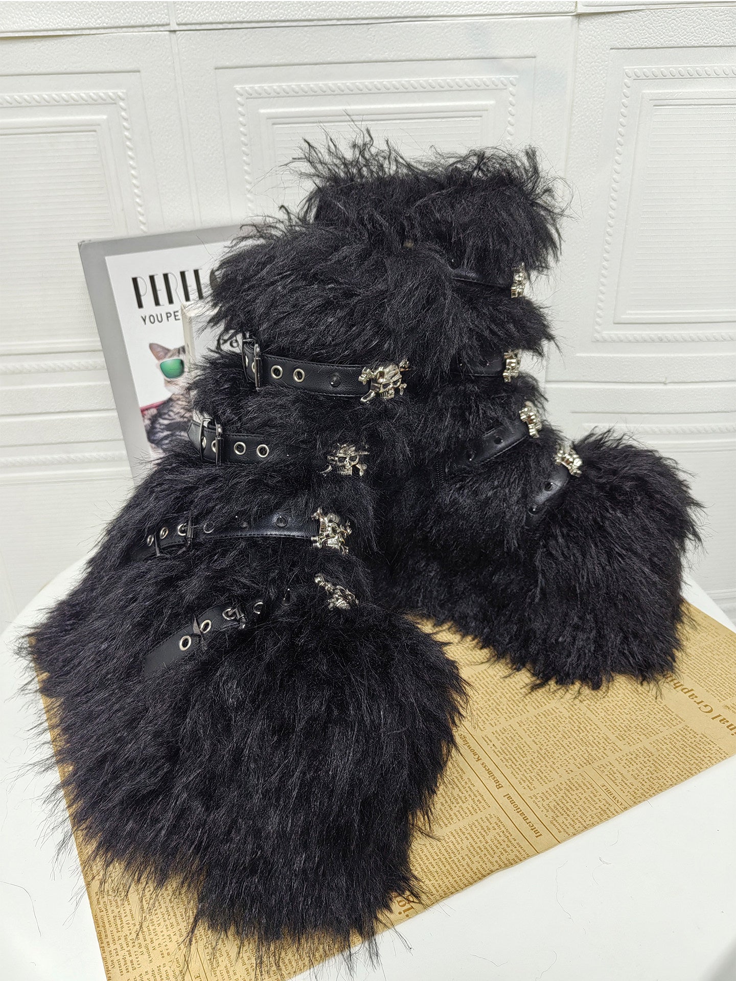 Long Fur Punk Platform Buckle Boots