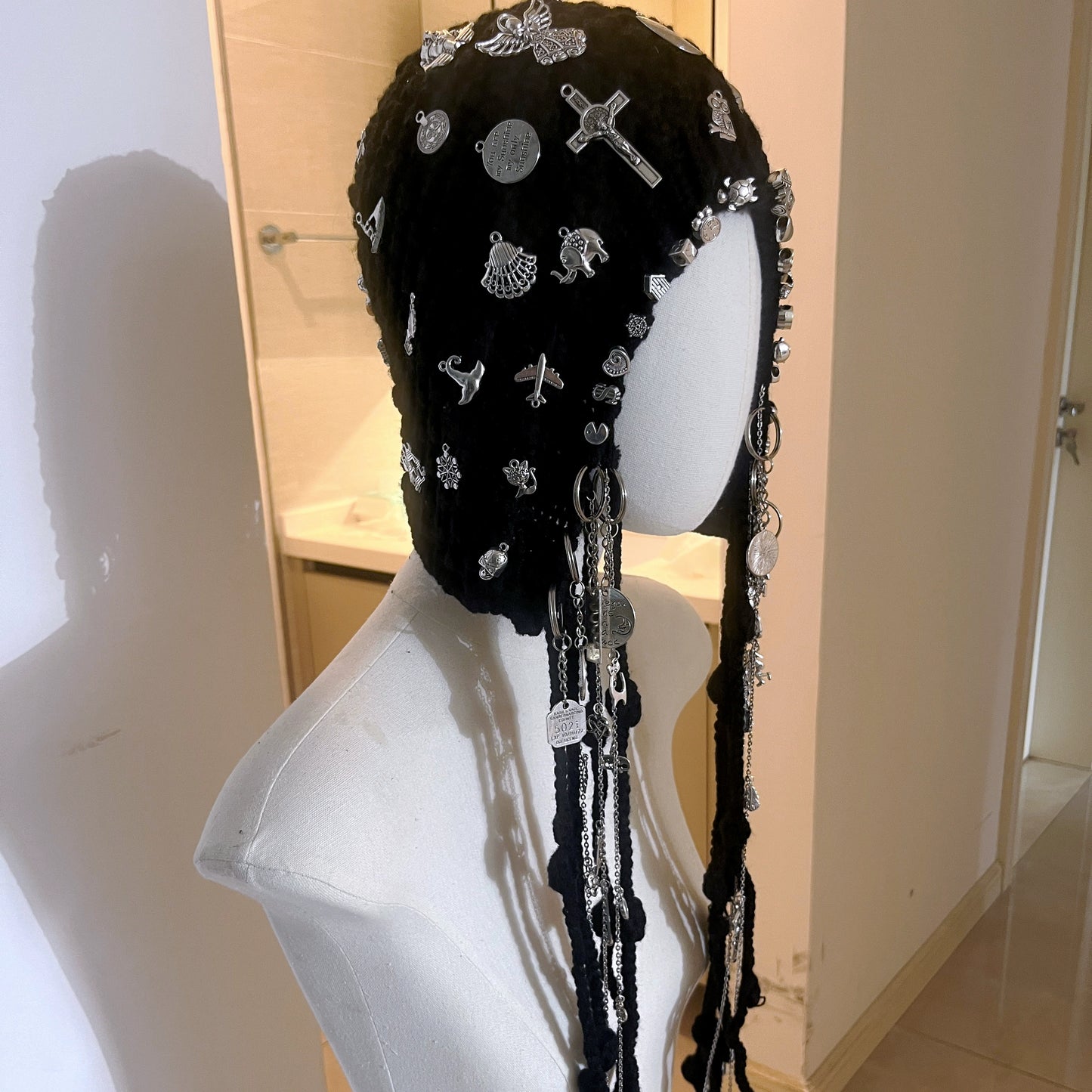 Decorated Knit Chain Charm Hat