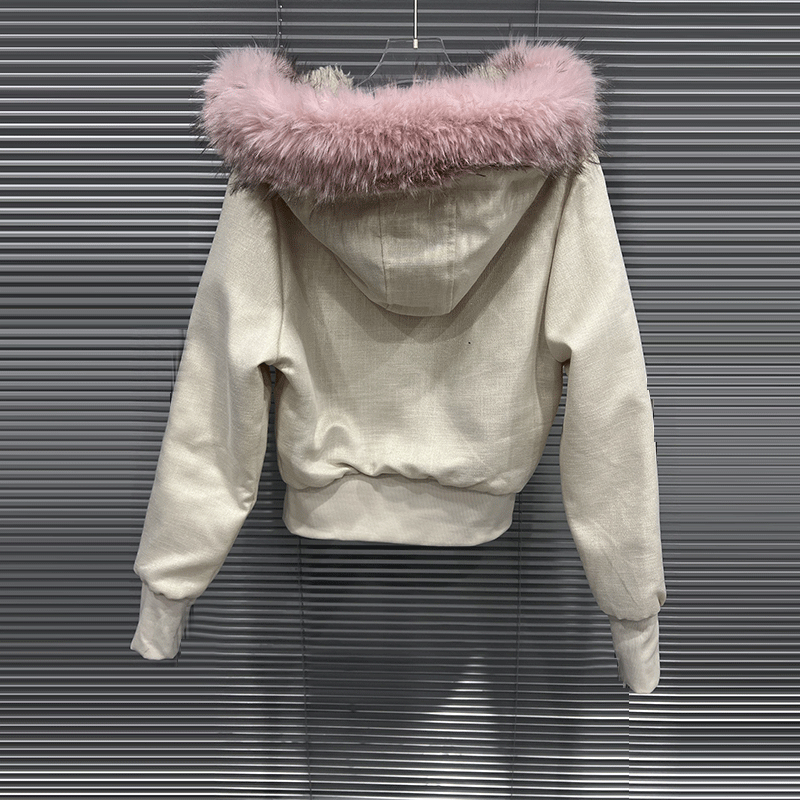 Fur collar hood loose slimming zipper flight jacket