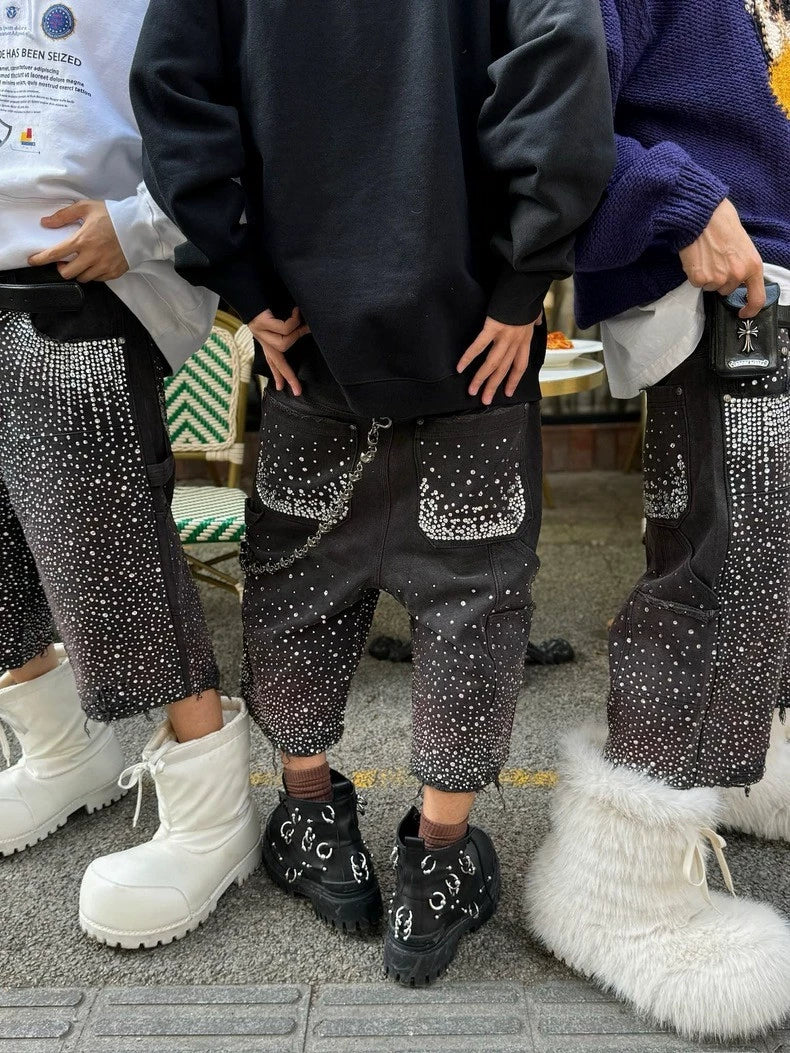 Rhinestone Cropped Denim Shorts