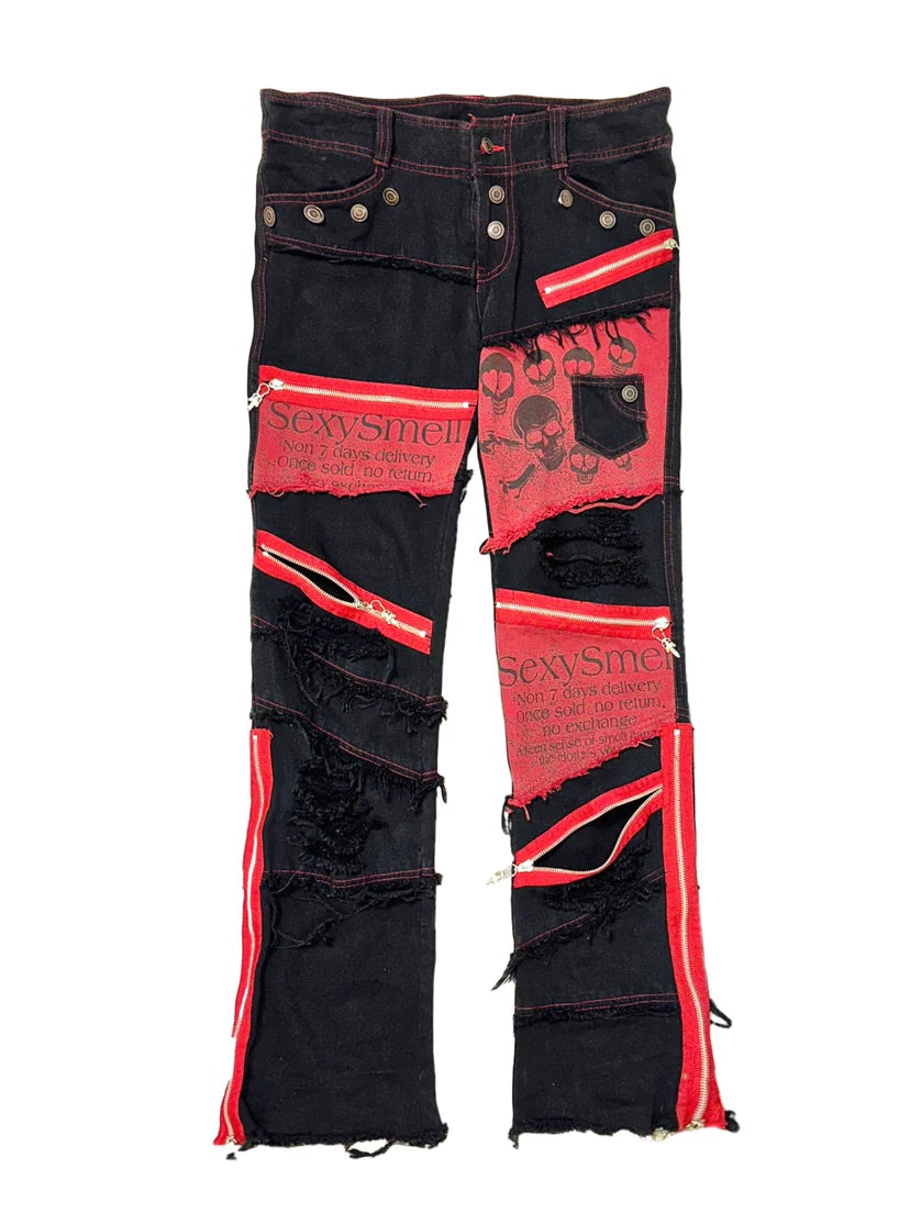 Samurai rockpunk panelled zip-up pants