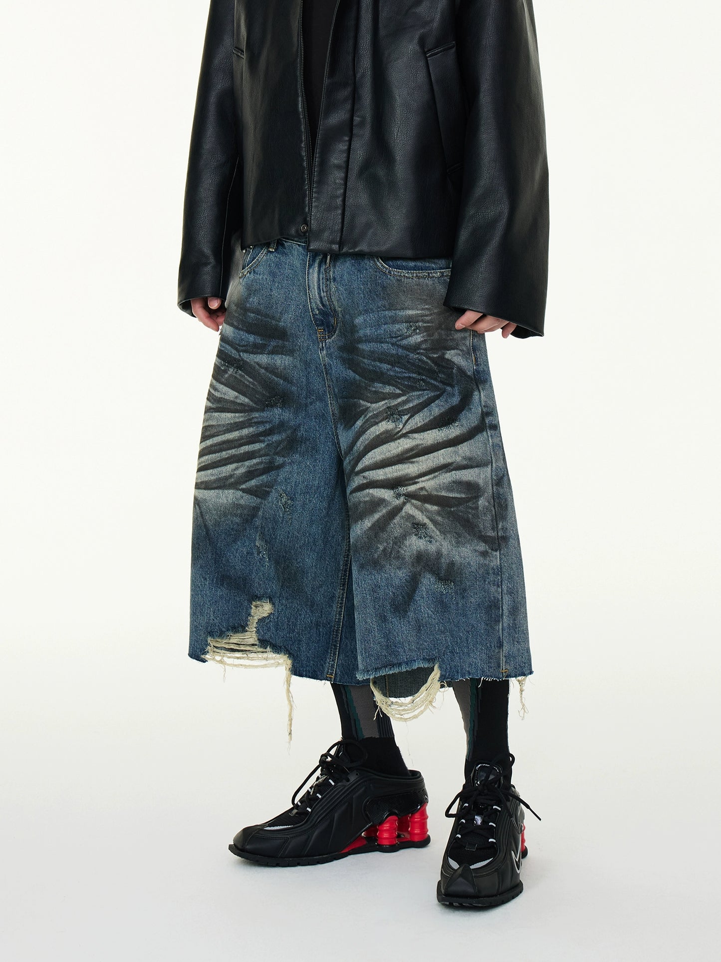 Washed Distressed Denim Shorts