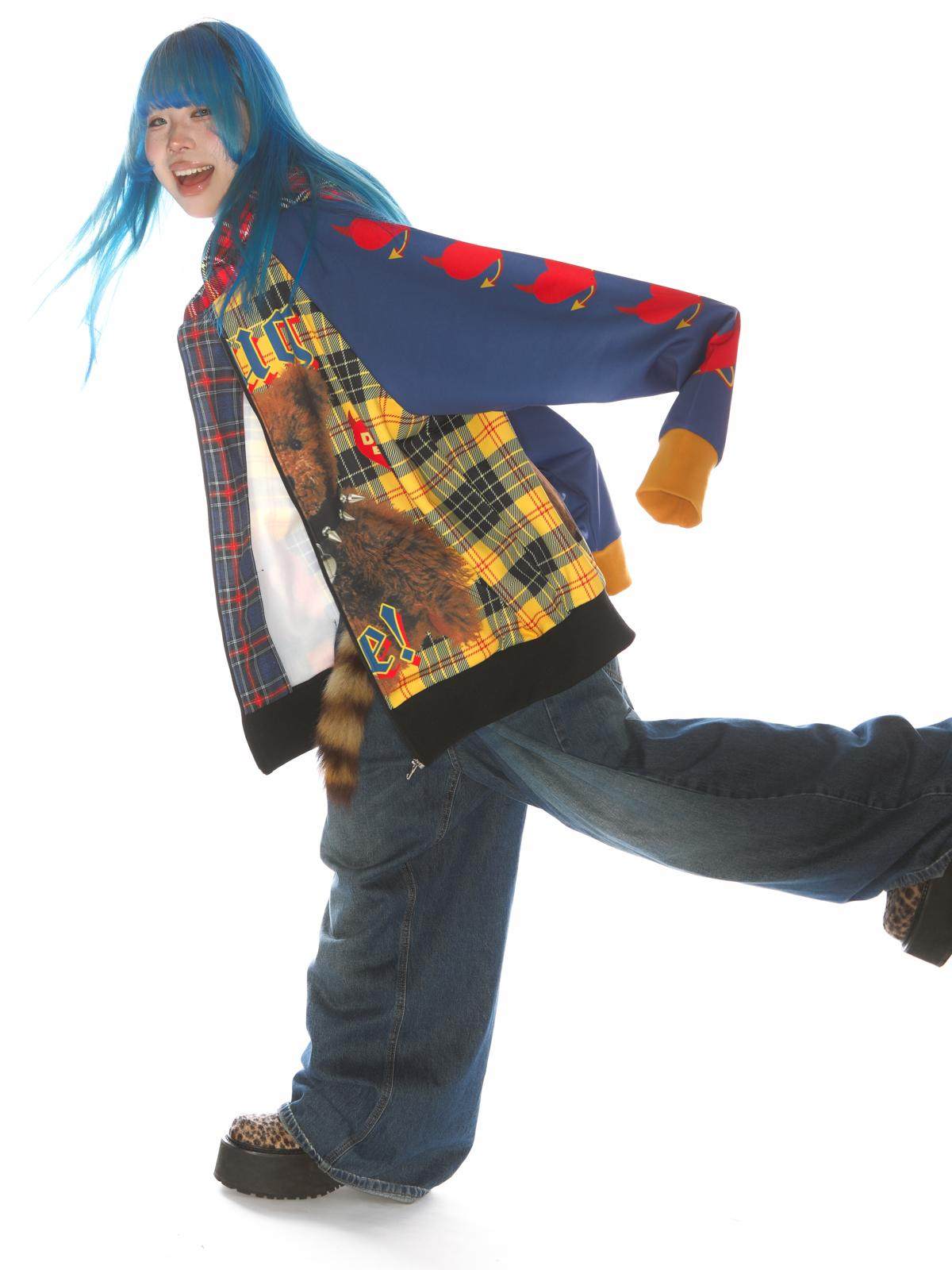 American punk bear baggy checked velvet jacket