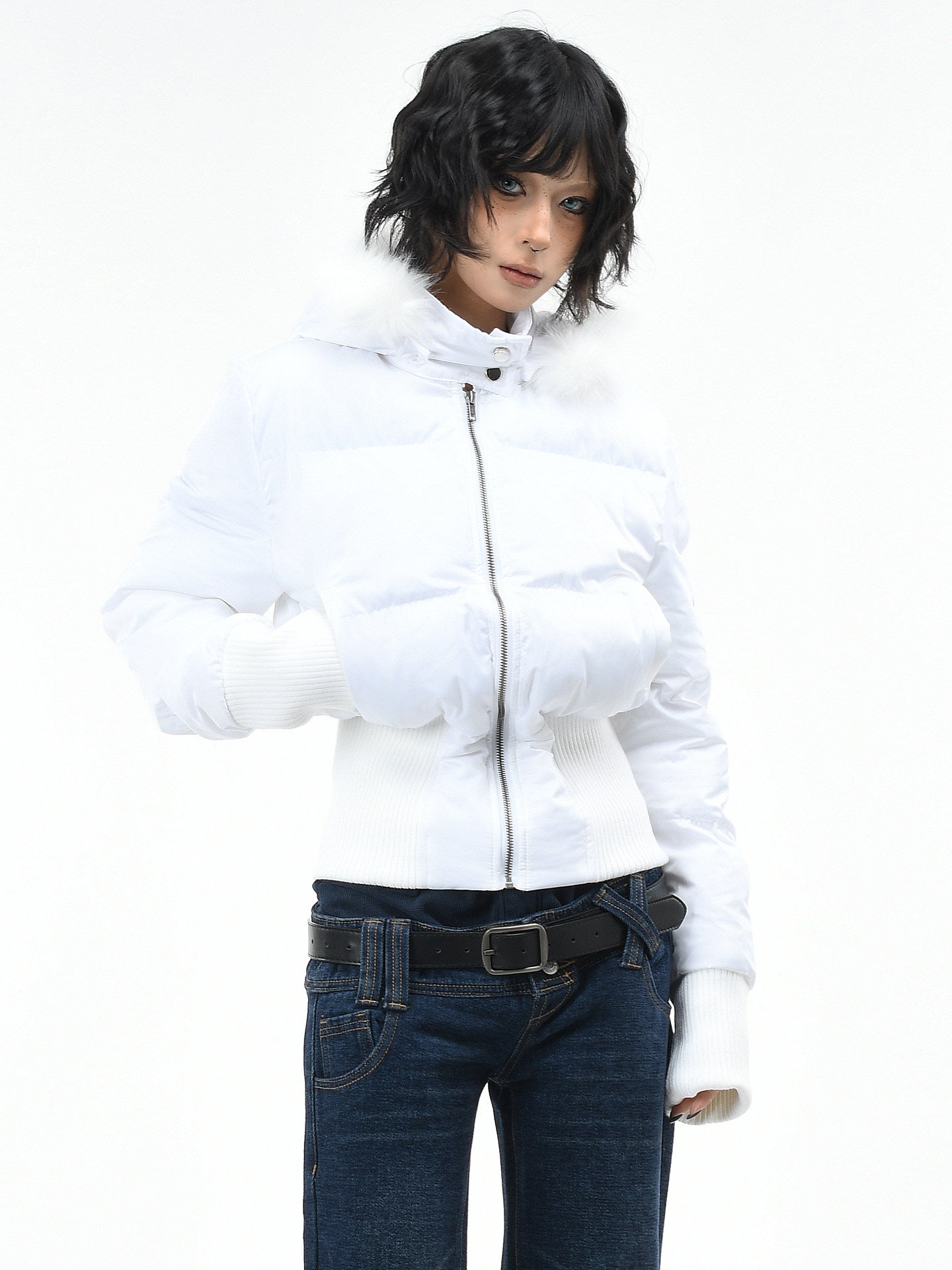Fur collar detachable hooded cotton jacket