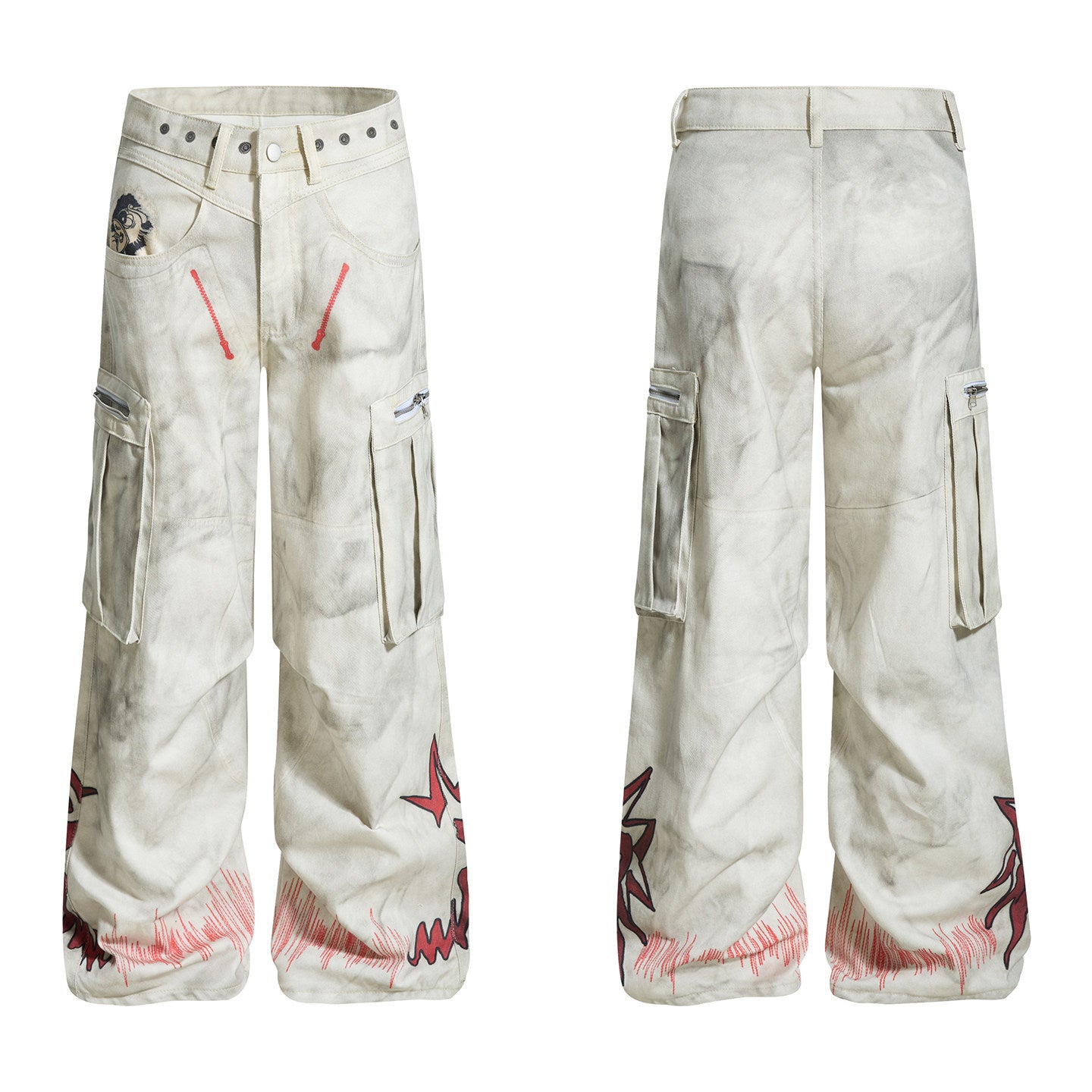 American Heavy Print Large Pocket Wide-Leg Jeans