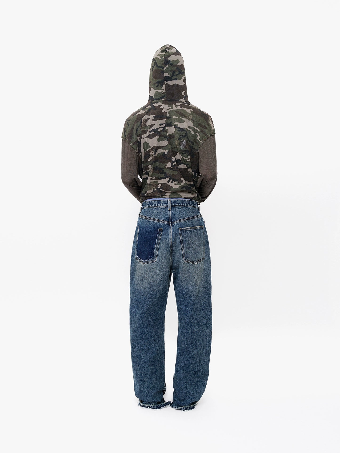 Camouflage Washed Zip Hoodie Army Green Unisex