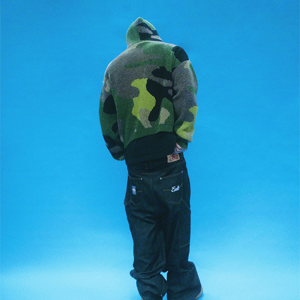 KNIT CAMO ZIP UP HOODIE