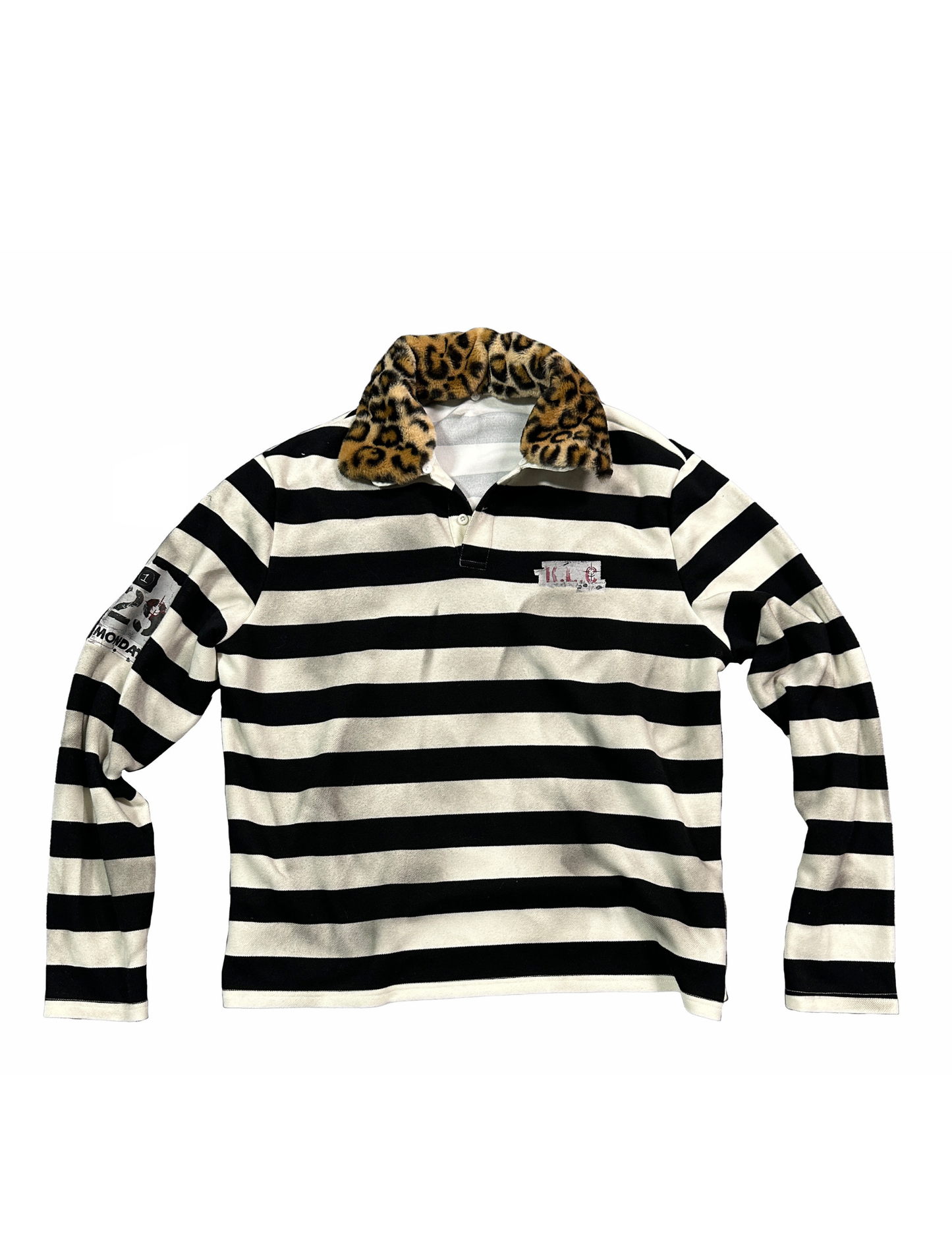 Spray print T-shirt vintage detachable leopard print collar polo