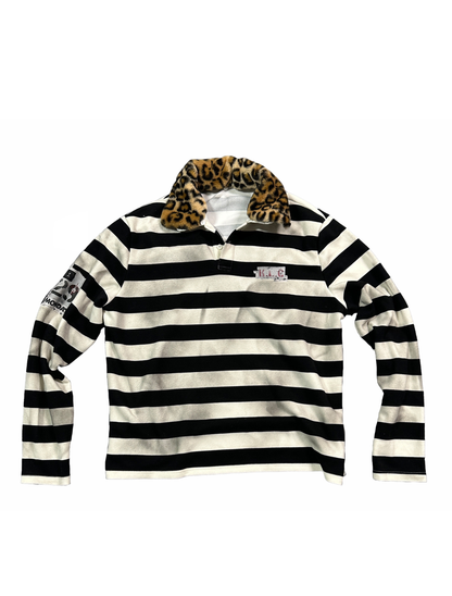 Spray print T-shirt vintage detachable leopard print collar polo