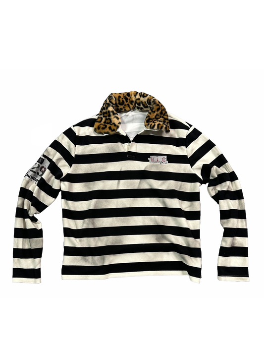 Spray print T-shirt vintage detachable leopard print collar polo