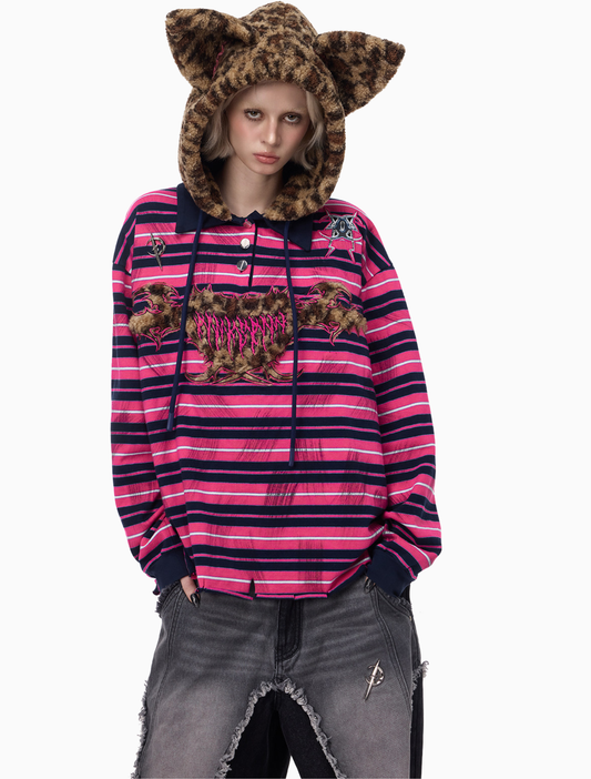 Cat Star Pink Striped Leopard Hooded