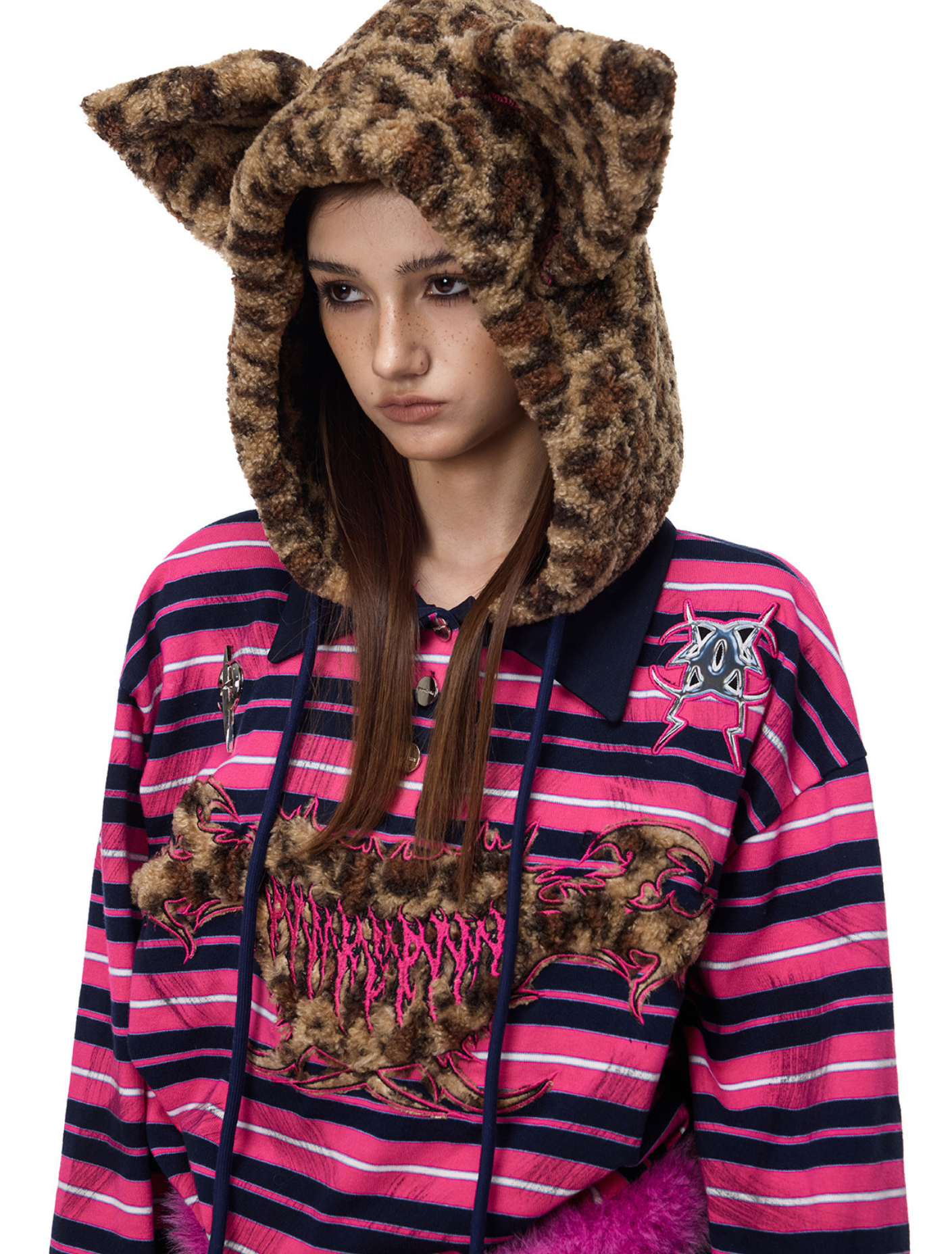 Cat Star Pink Striped Leopard Hooded