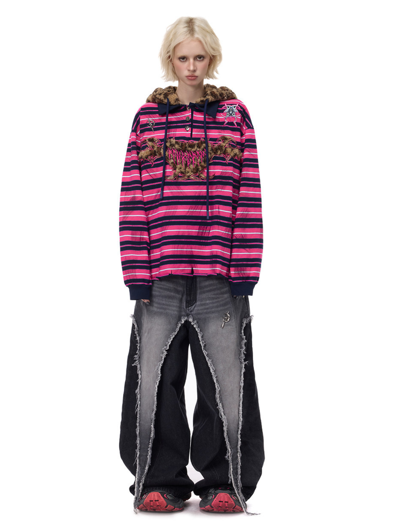 Cat Star Pink Striped Leopard Hooded