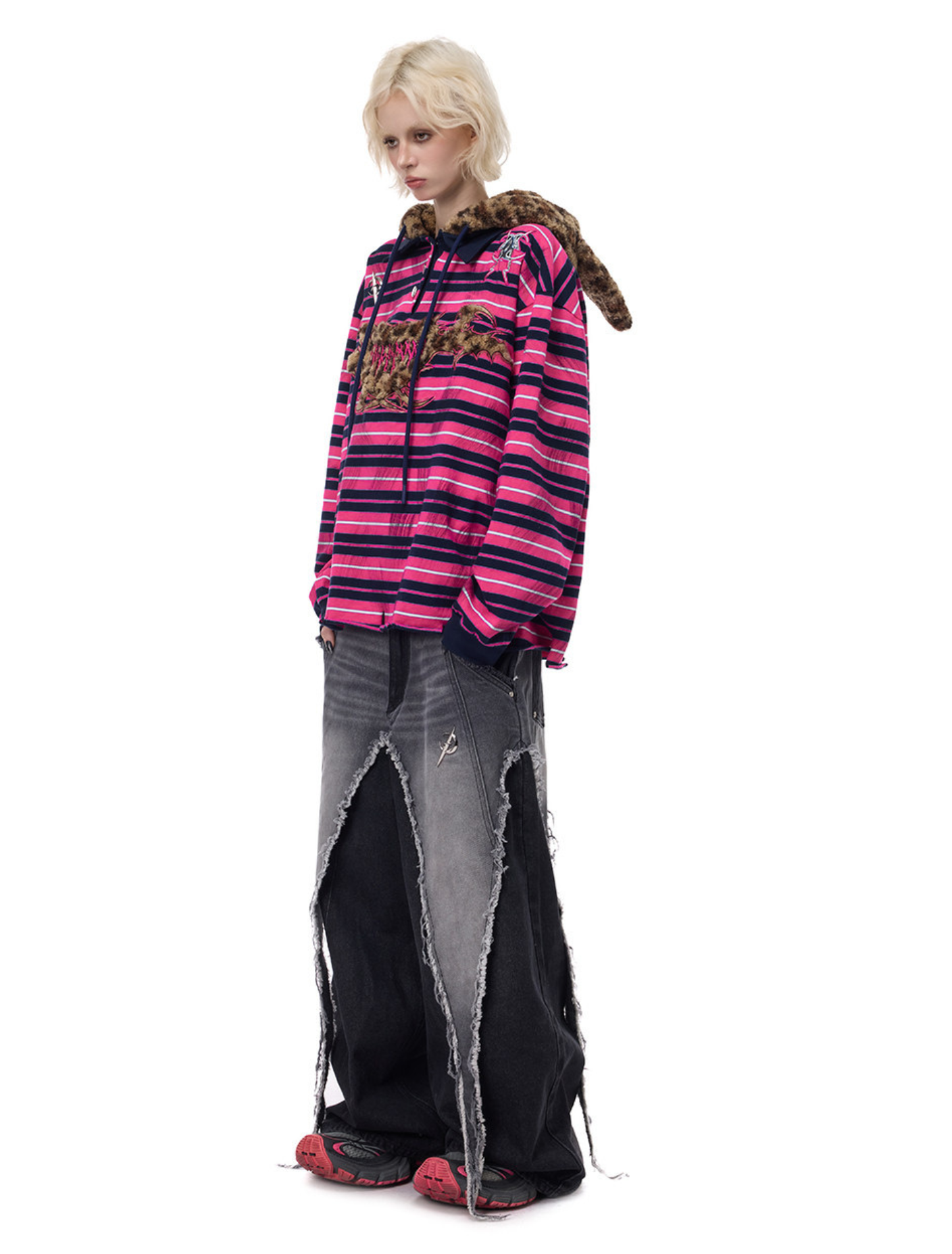 Cat Star Pink Striped Leopard Hooded