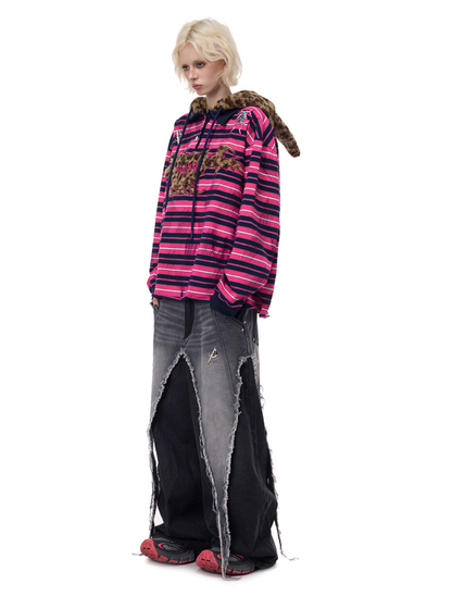 Cat Star Pink Striped Leopard Hooded
