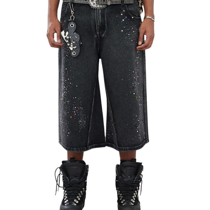 Distressed Rhinestone Cropped Denim Shorts