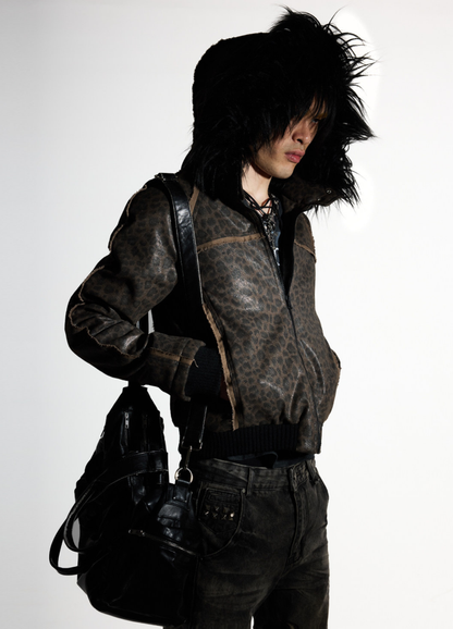 Leopard Sequin Wool Zip Jacket