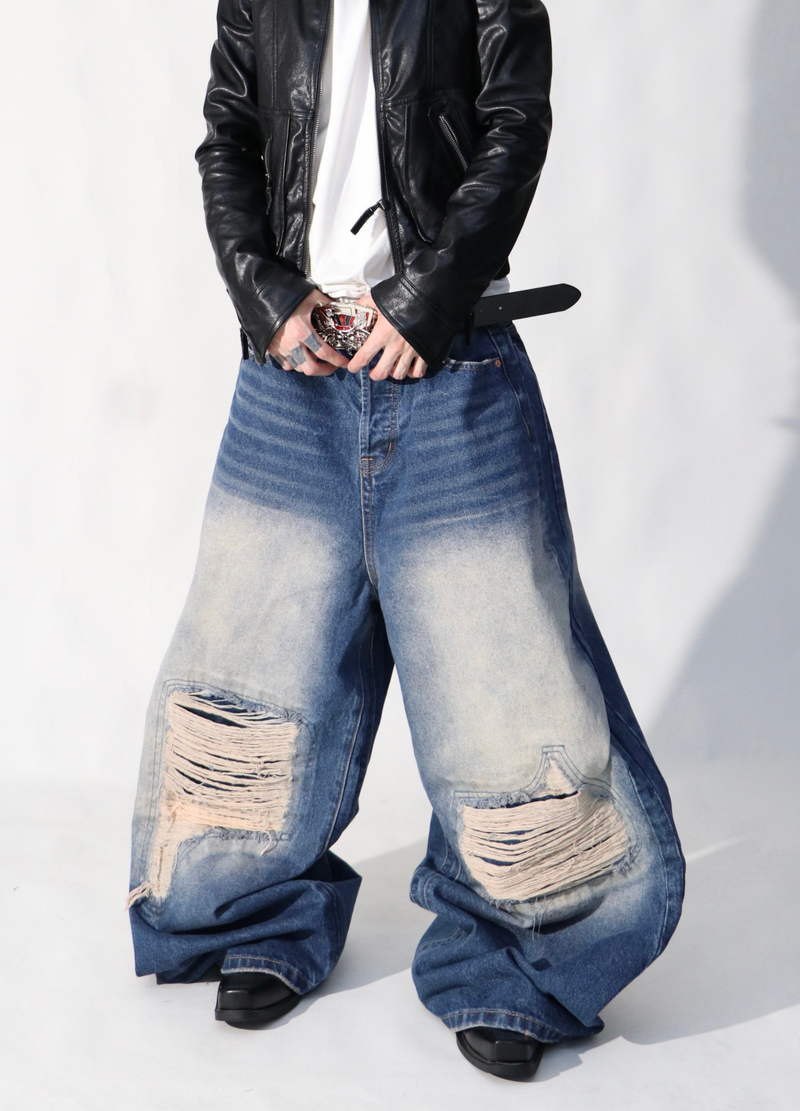 Ultra Wide Opium Ripped Baggy Jeans