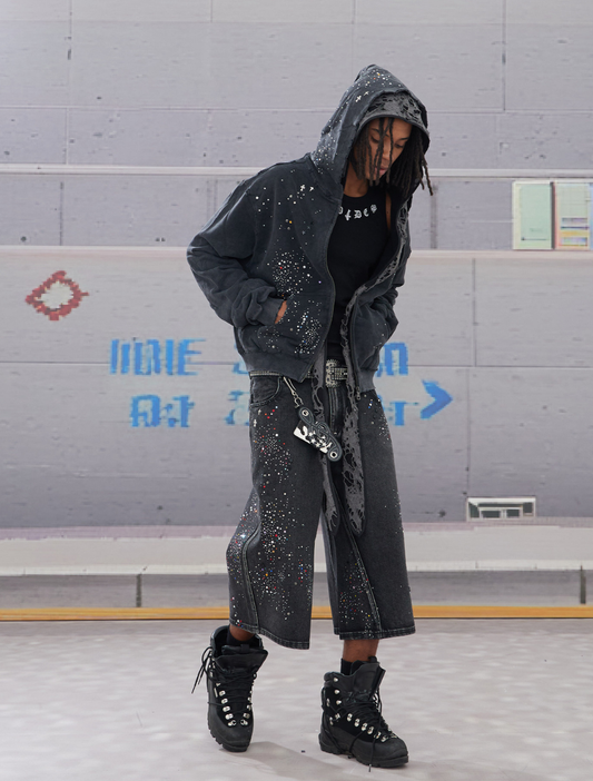 Distressed Rhinestone Cropped Denim Shorts