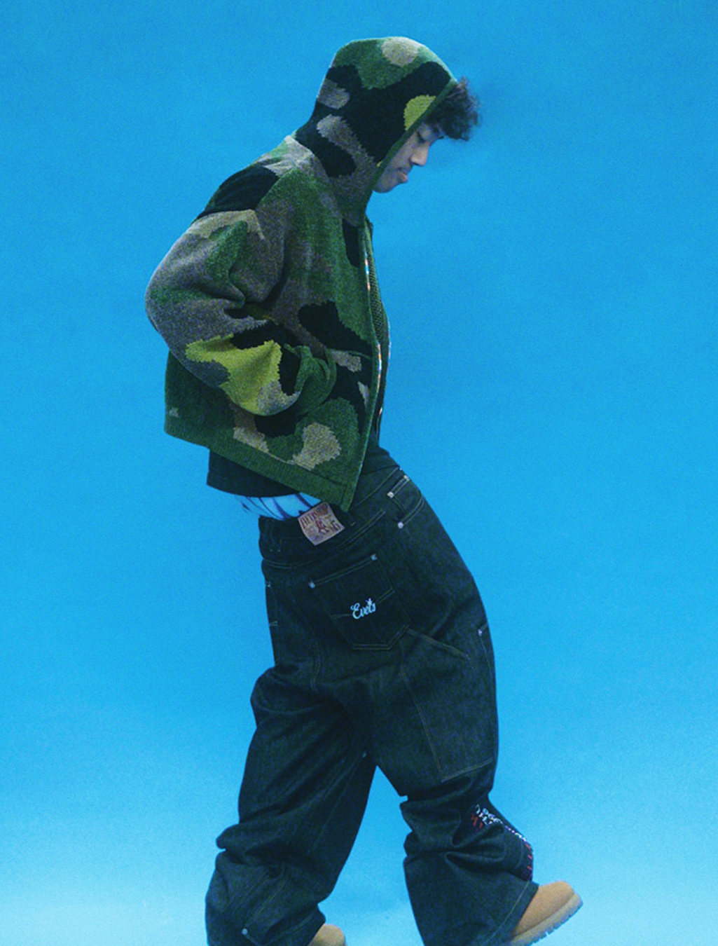 KNIT CAMO ZIP UP HOODIE