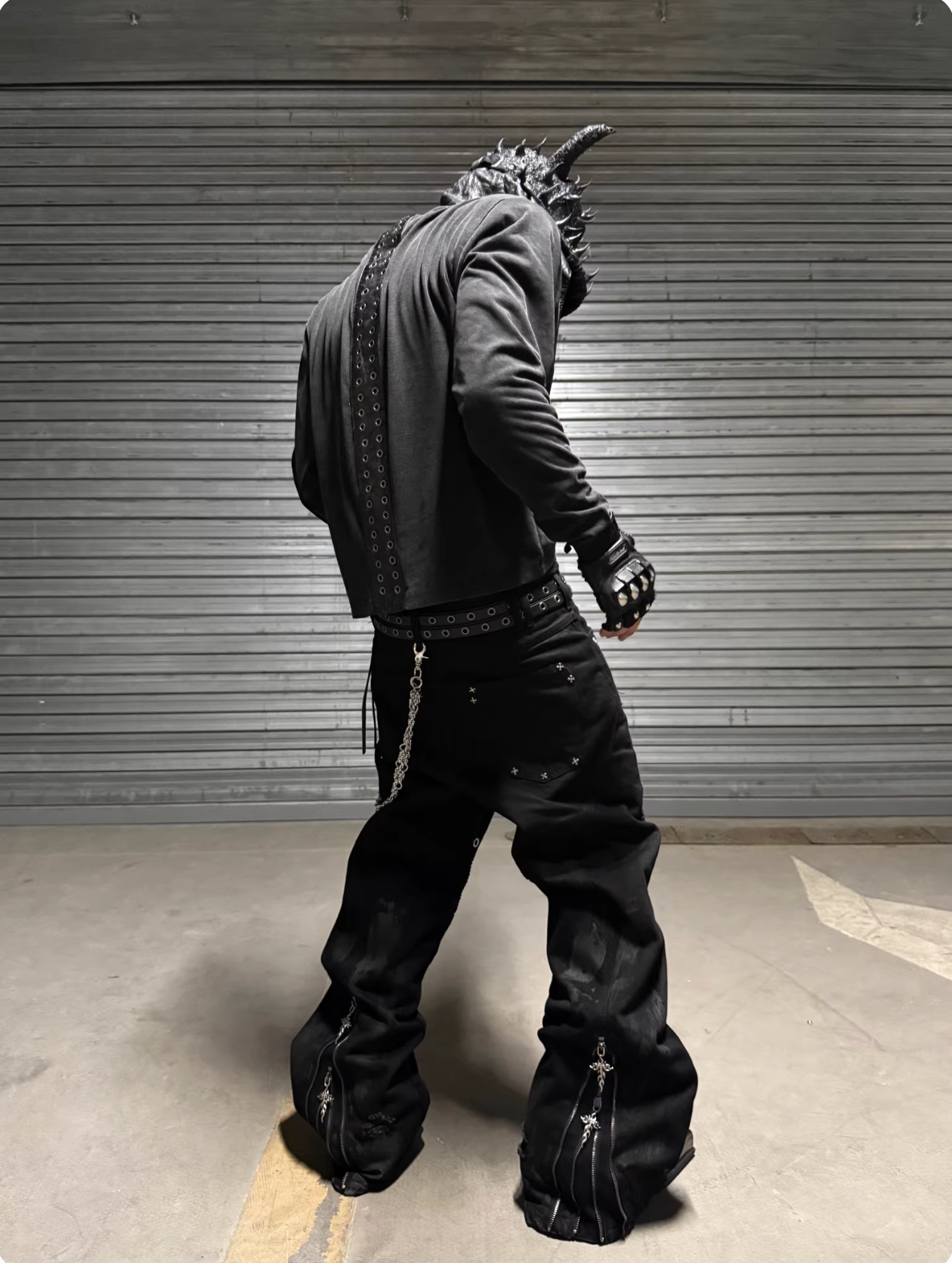 Bump nail brush wax double zipper motorcycle pants