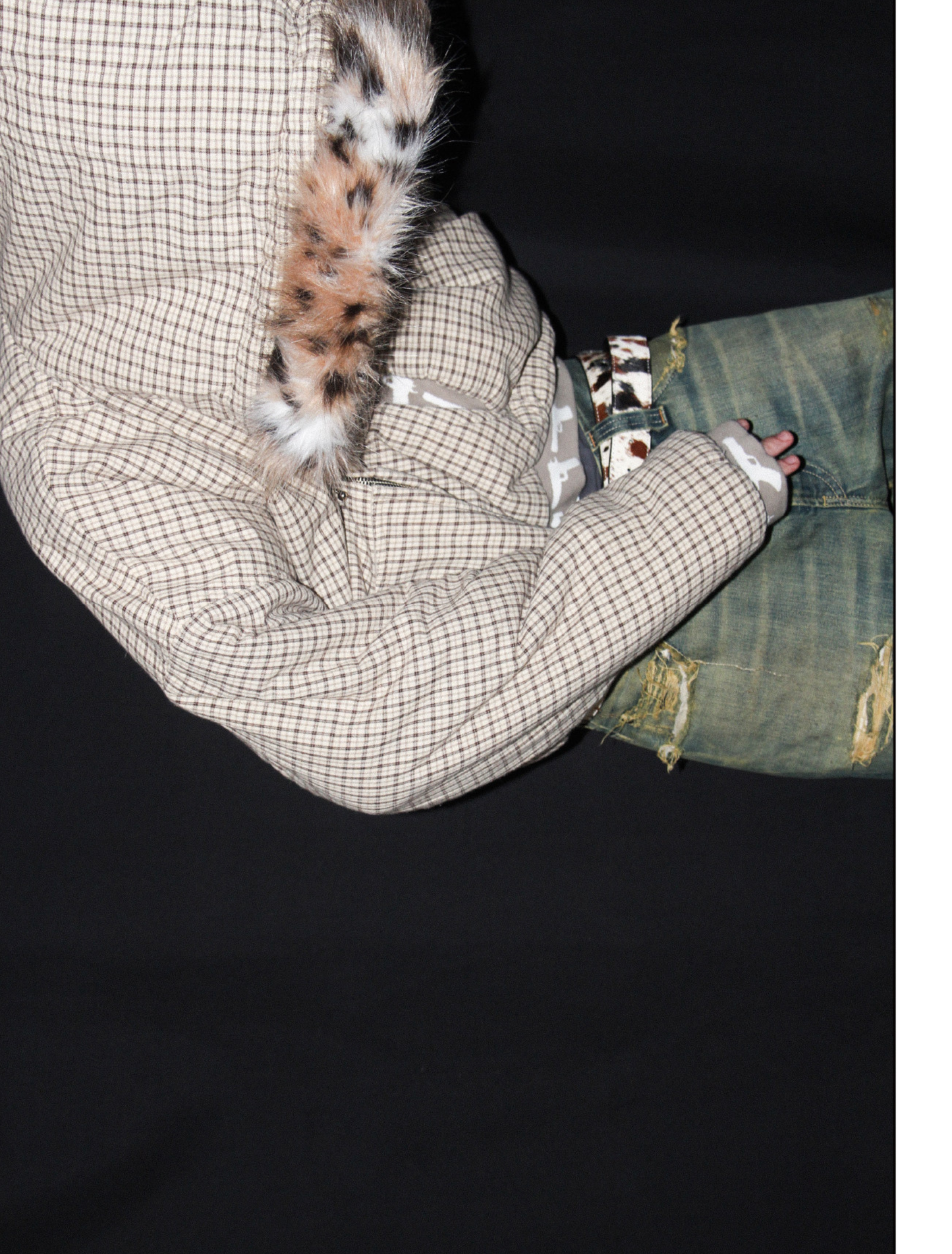 Leopard Print Cotton Suit Plaid Fur Collar Detachable Jacket