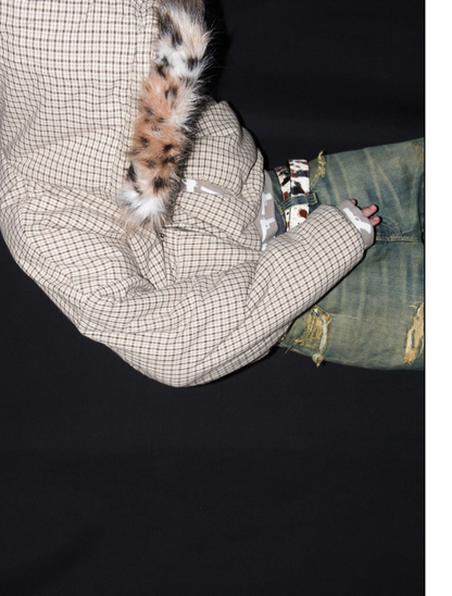 Leopard Print Cotton Suit Plaid Fur Collar Detachable Jacket