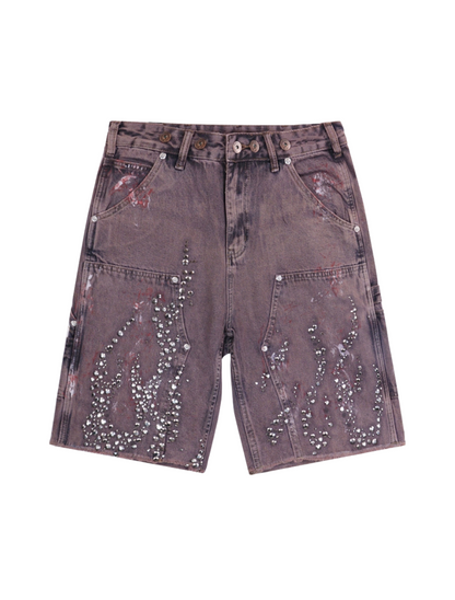 Flame Diamond Denim Shorts