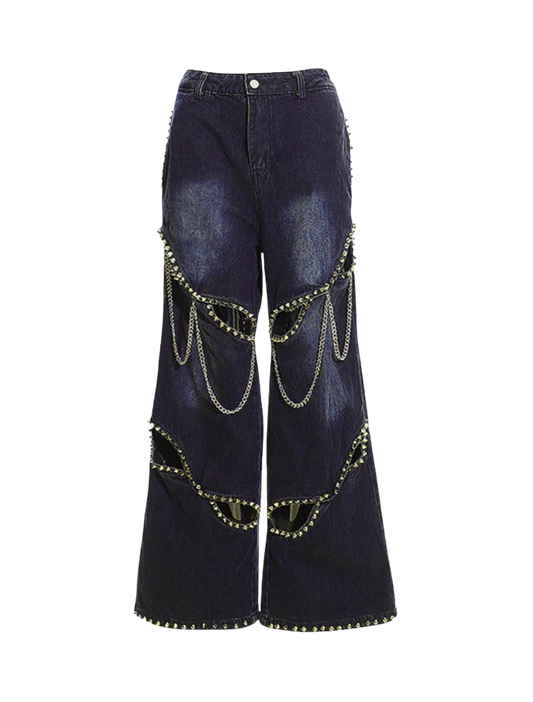 Rivet Chain Cut-Out Jeans