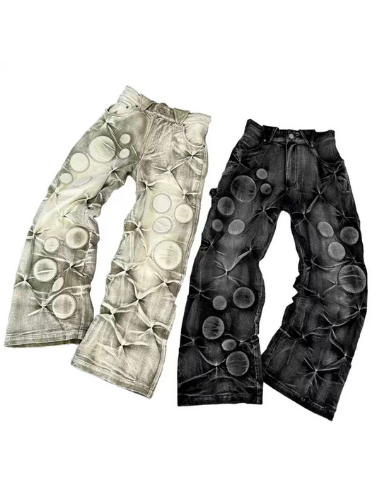 Washed Embroidered Denim Pants