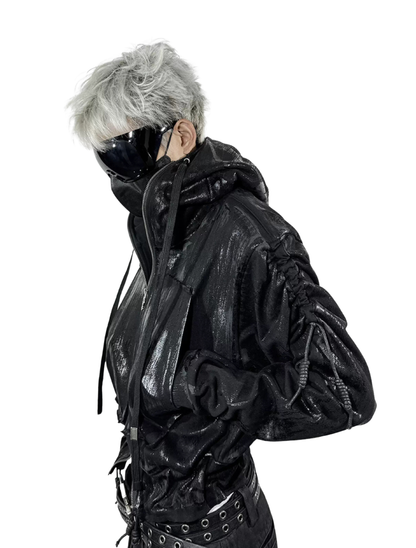 Waxed Black Hooded Zip Hoodie