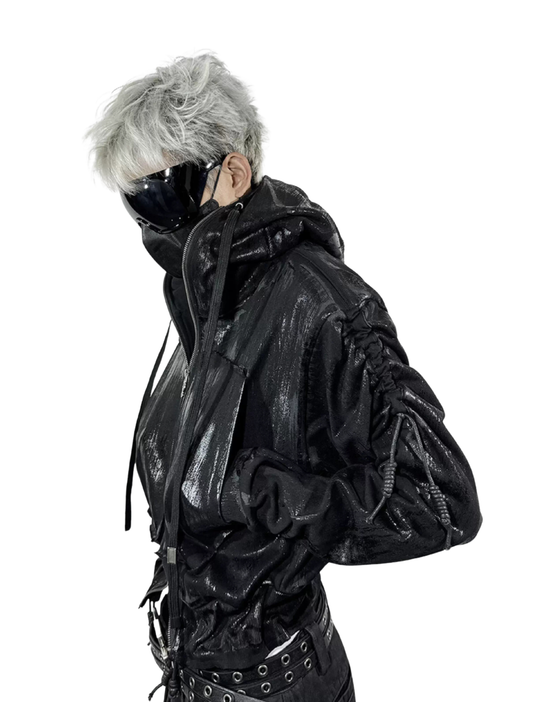 Waxed Black Hooded Zip Hoodie
