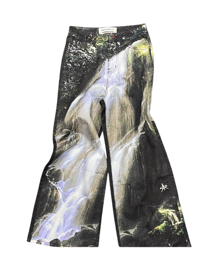 Digital Print Baggy Denim Pants