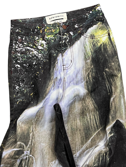 Digital Print Baggy Denim Pants