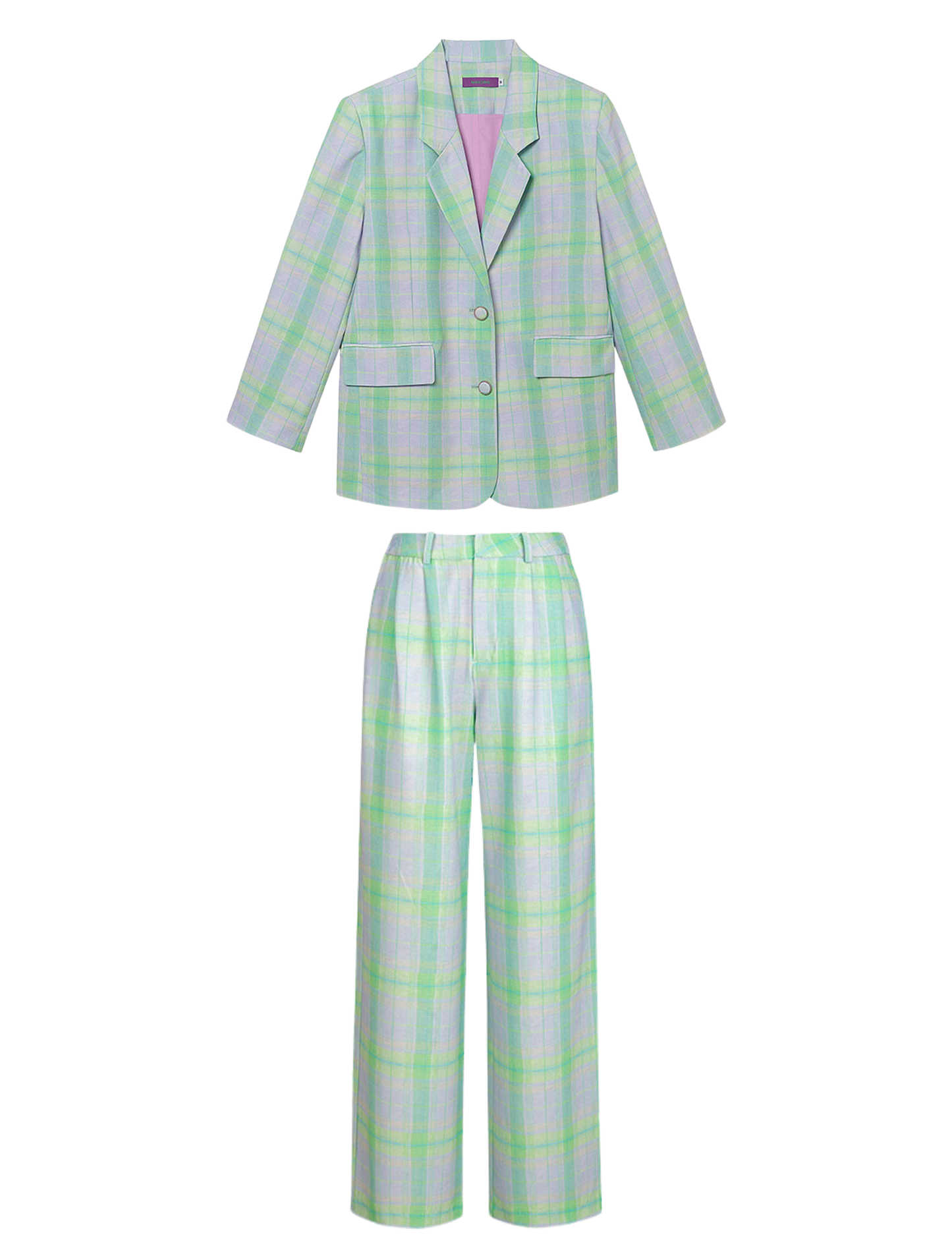 Green Check Retro Loose Suit Set