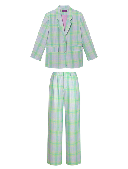 Green Check Retro Loose Suit Set