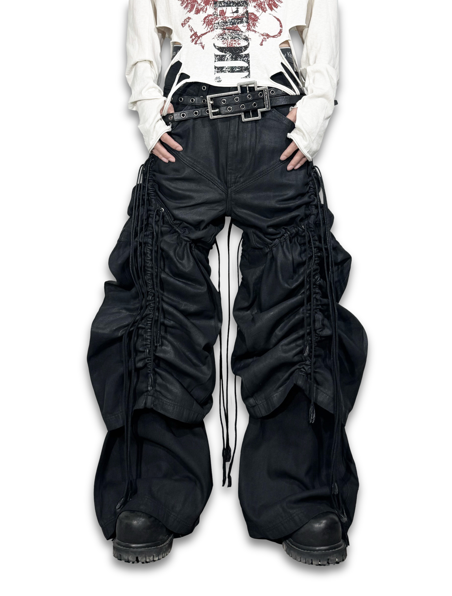 Dark Waxed Structure Wide Jeans