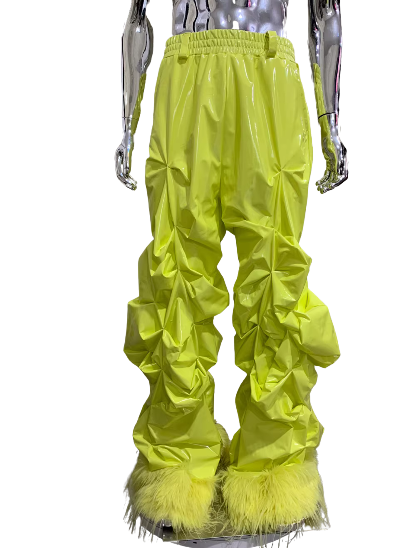 Patent Leather Pleated Stacked Pants