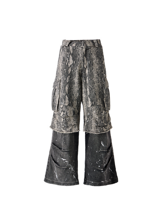 Splash Ink Wash Panelled Cargo Pants
