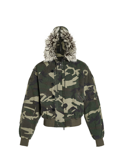 Army Green Camouflage Fur Jacket
