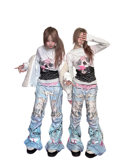 Washed Tie-Dye Stacked Jeans