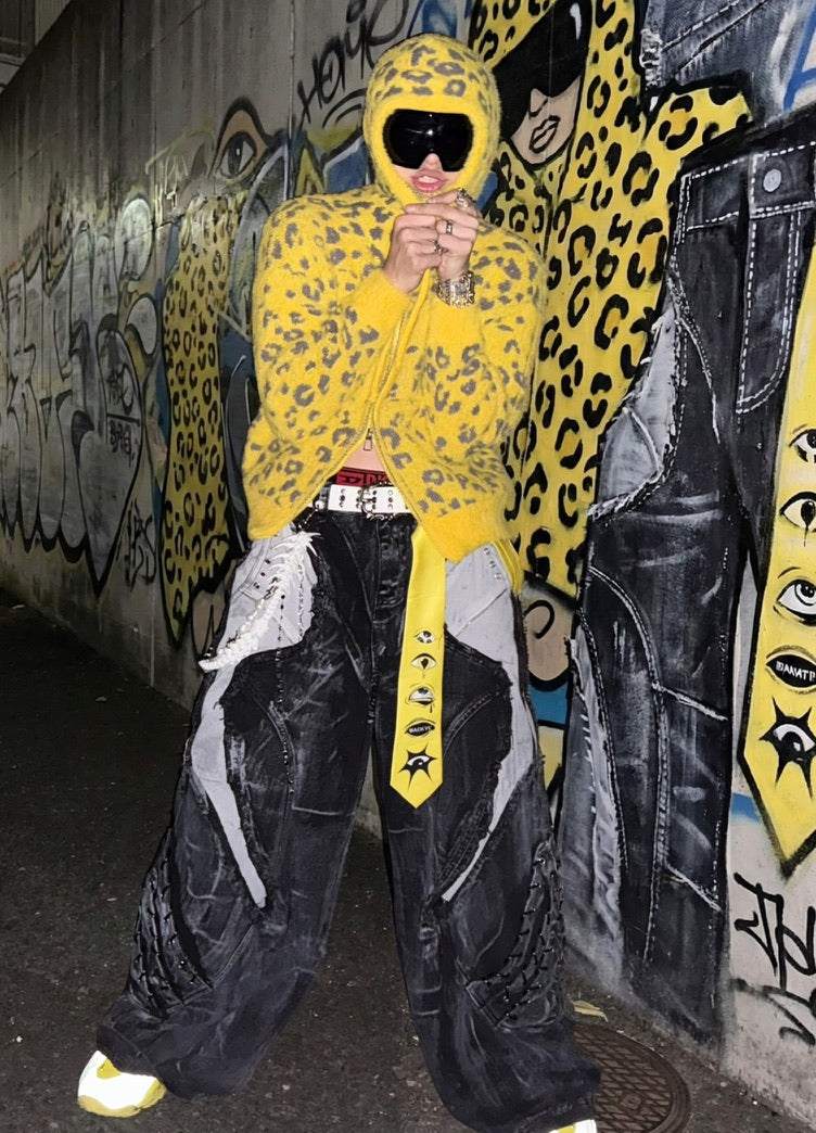 Leopard print jacquard polka dot zipper hooded