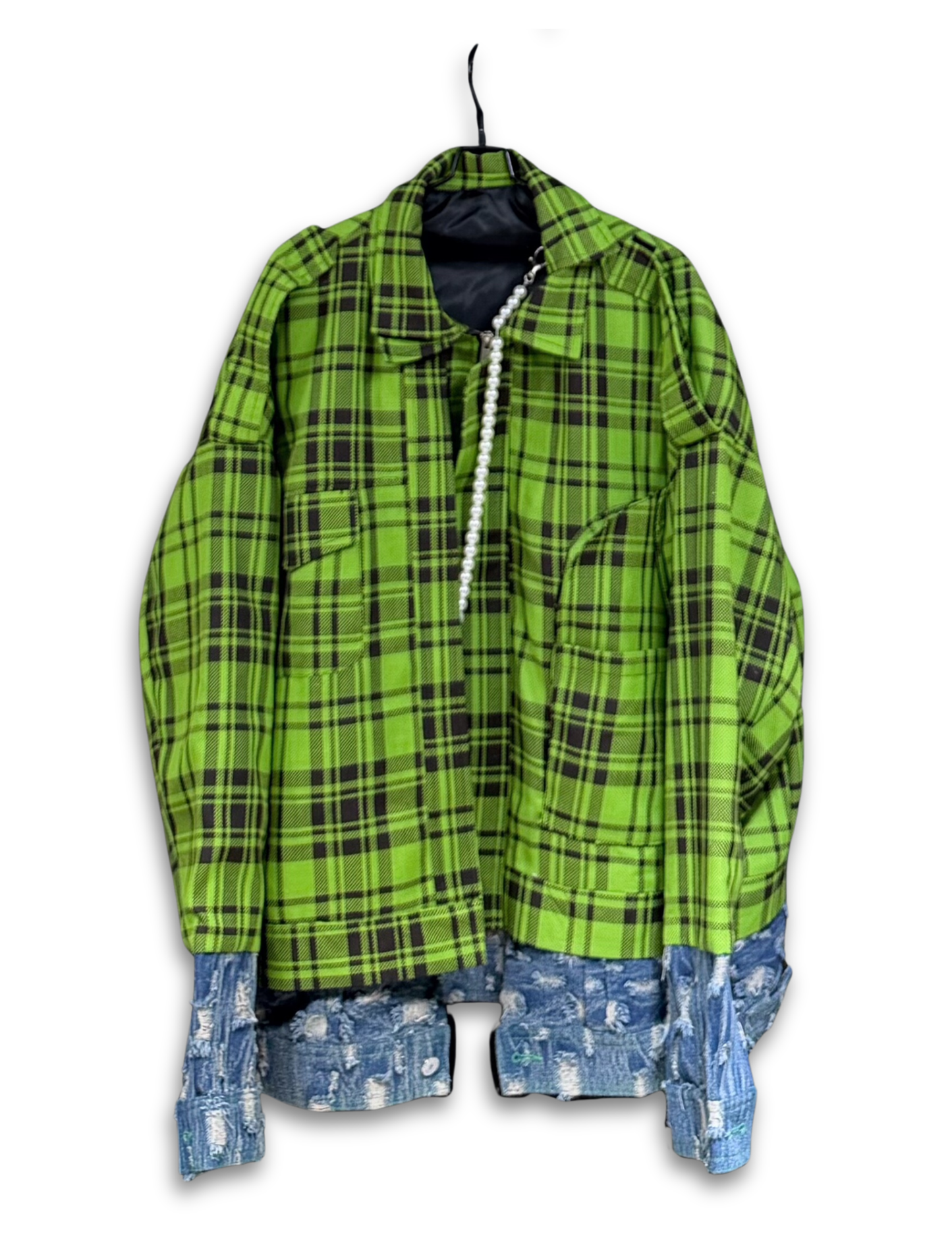 Fluorescent Plaid Polo Collar Jacket