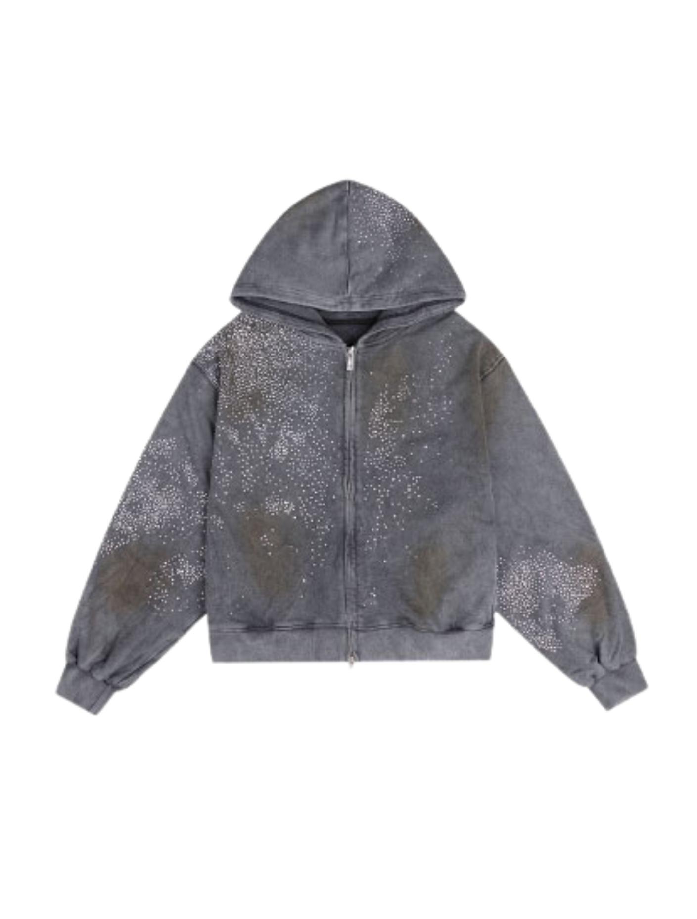 Mud-Dye Rhinestone Short Wide Hoodie