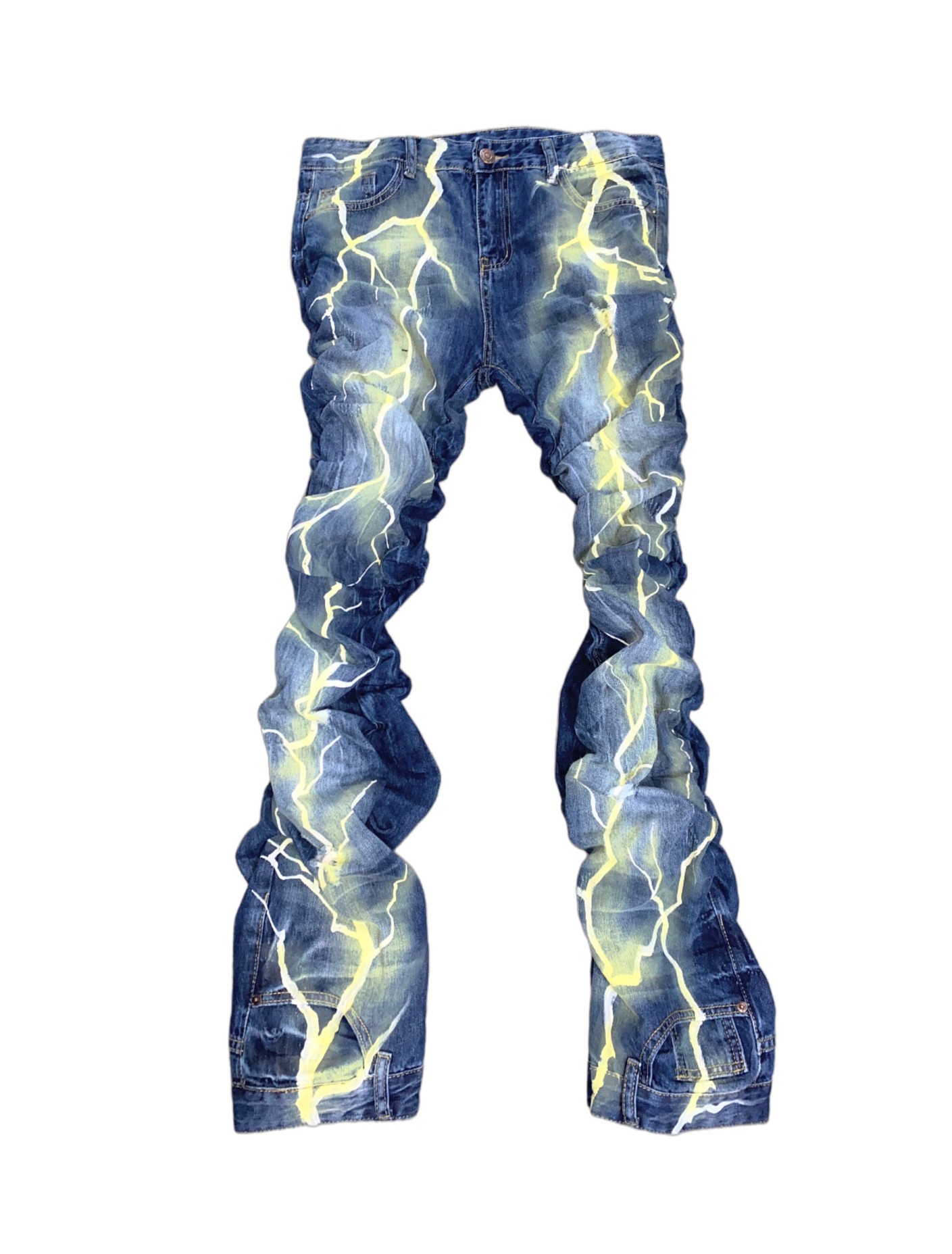 Thunderbolt Print Pleated Jeans
