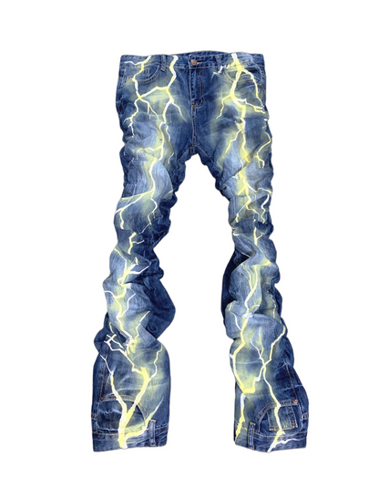Thunderbolt Print Pleated Jeans